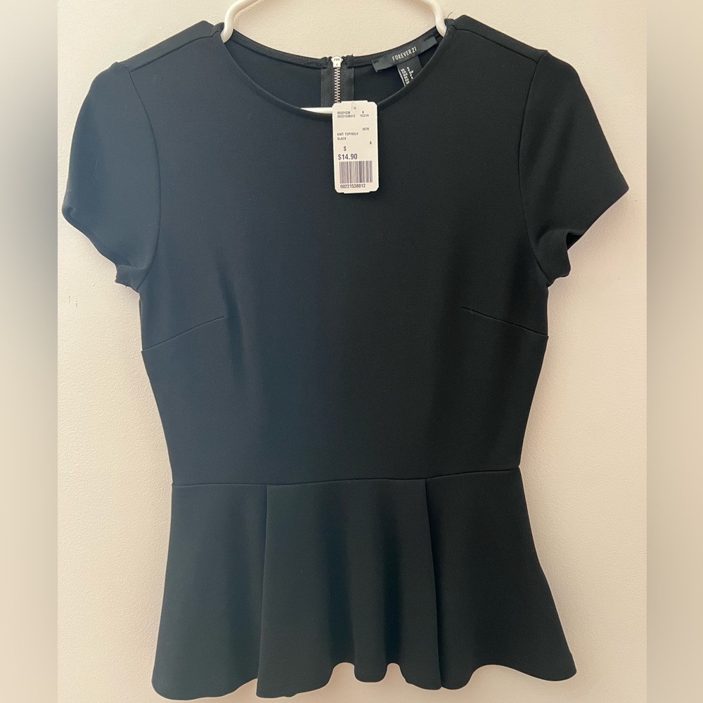 Forever 21 Black Short Sleeve peplum Top
